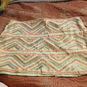 Express Chevron Patterned Skirt - Cream and Gold